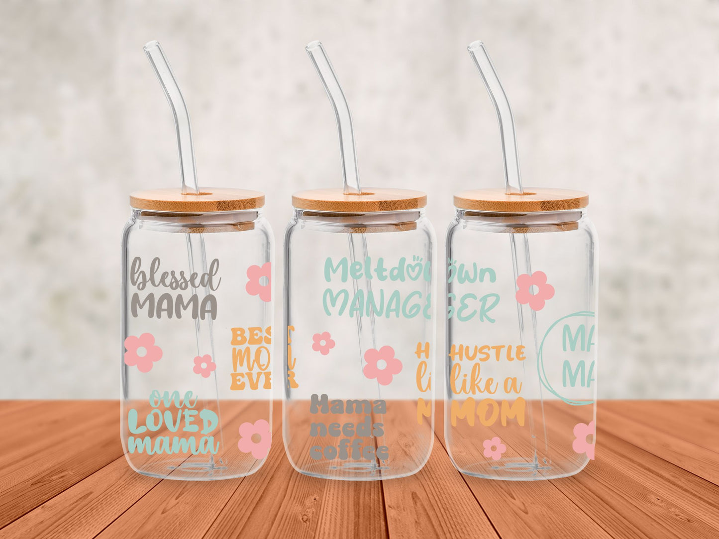 Funny Mom 16oz Glass Cup with Glass Straw