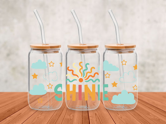 Boho Vibes 16oz Glass Cup with Glass Straw