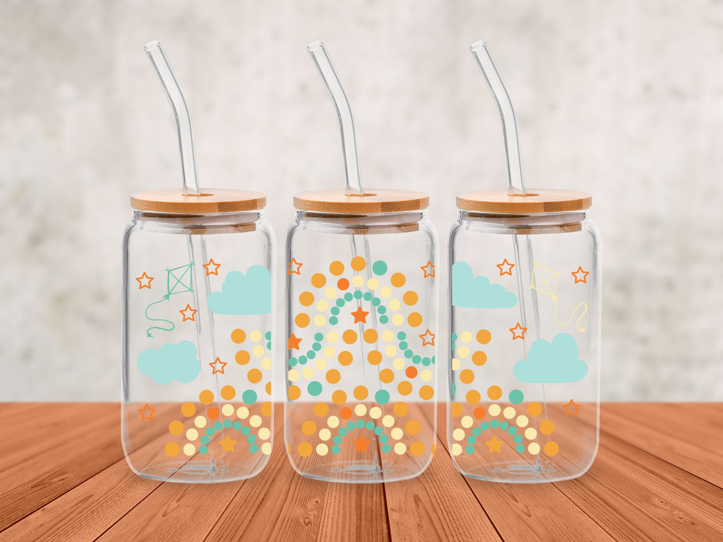 Boho Vibes 16oz Glass Cup with Glass Straw