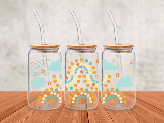 Boho Vibes 16oz Glass Cup with Glass Straw