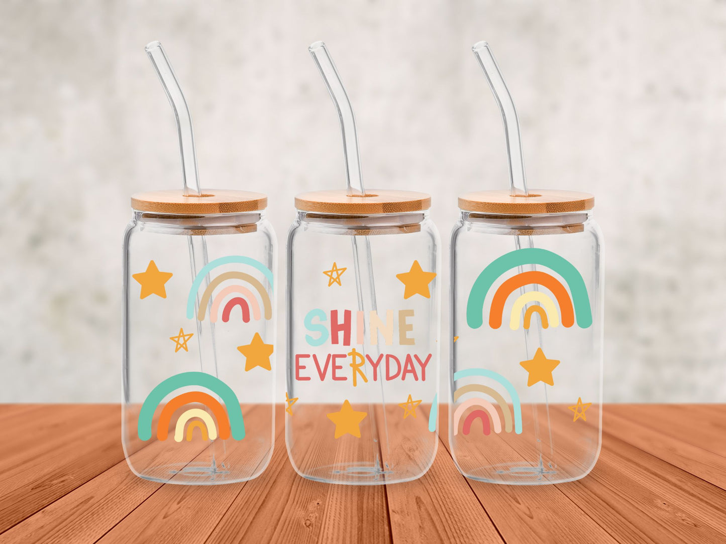 Boho Vibes 16oz Glass Cup with Glass Straw